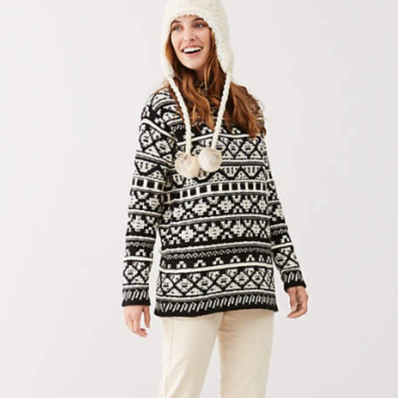 J. Jill EUC black white nordic geometric print mock neck wool blend sweater - Picture 1 of 8